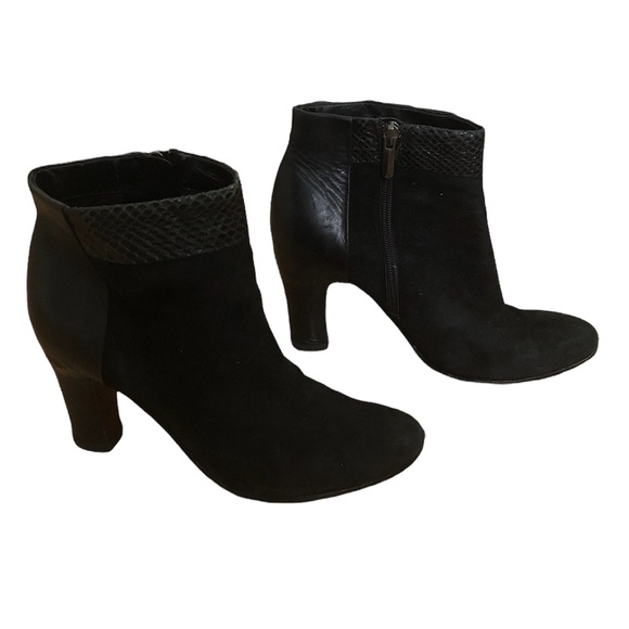 Sam Edelman Black Block Heel Leather and Suede Ankle Booties - Picture 3 of 7